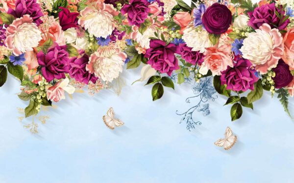 Groupe de fleurs avec papillons Groupe de fleurs avec papillons