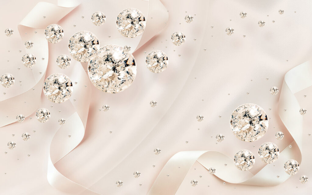 Ruban de satin blanc avec diamants et perles Ruban de satin blanc avec diamants et perles