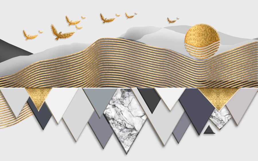 Papier peint avec des oiseaux volant dans le ciel