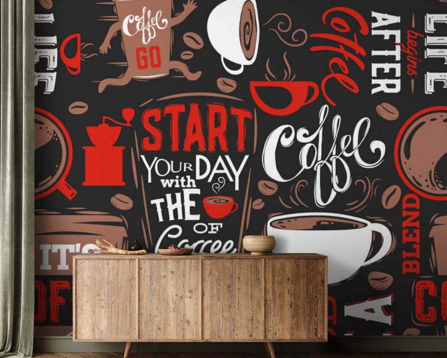 Motif de tasses et de grains de café