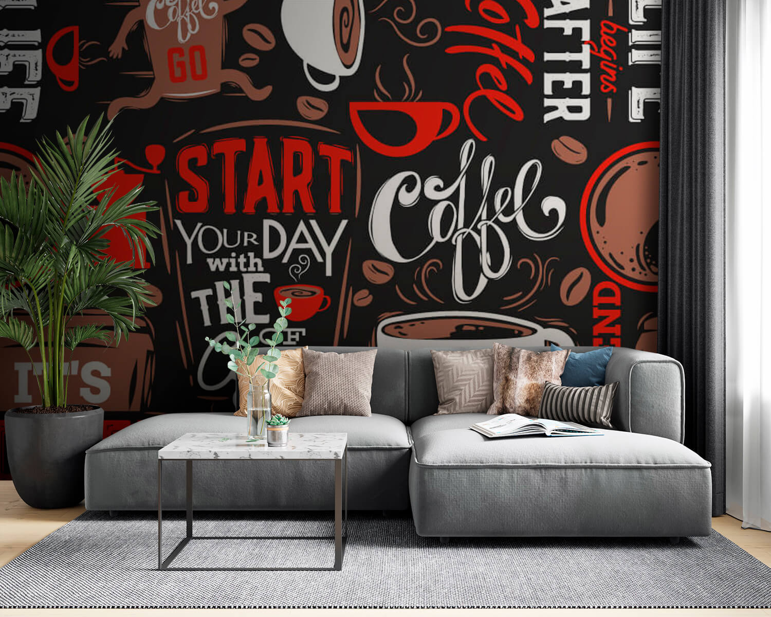 Motif de tasses et de grains de café u03080pig53m - Motif de tasses et de grains de café - tegory