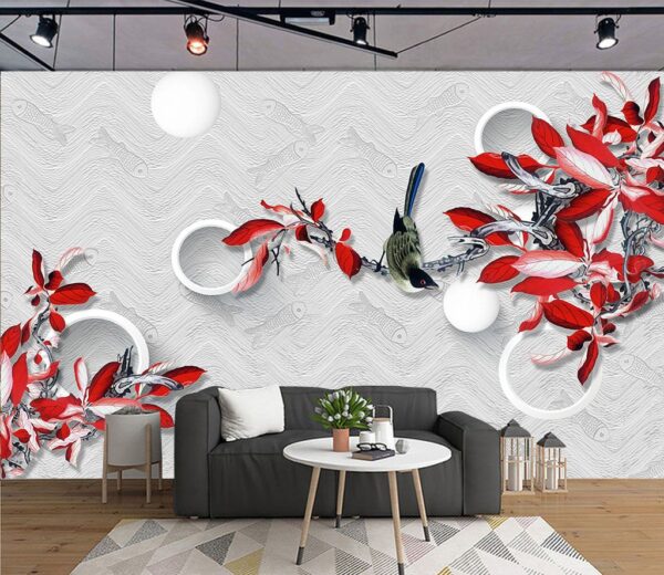 Papier peint avec un oiseau sur une branche Papier peint avec un oiseau sur une branche