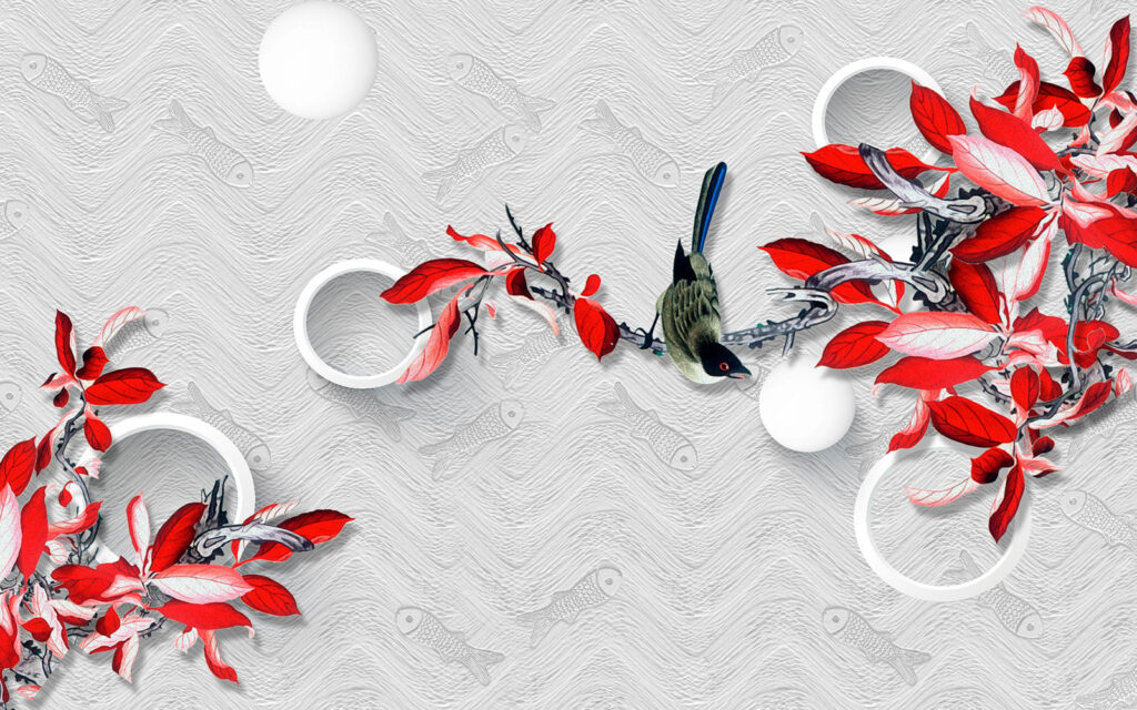 Papier peint avec un oiseau sur une branche Papier peint avec un oiseau sur une branche
