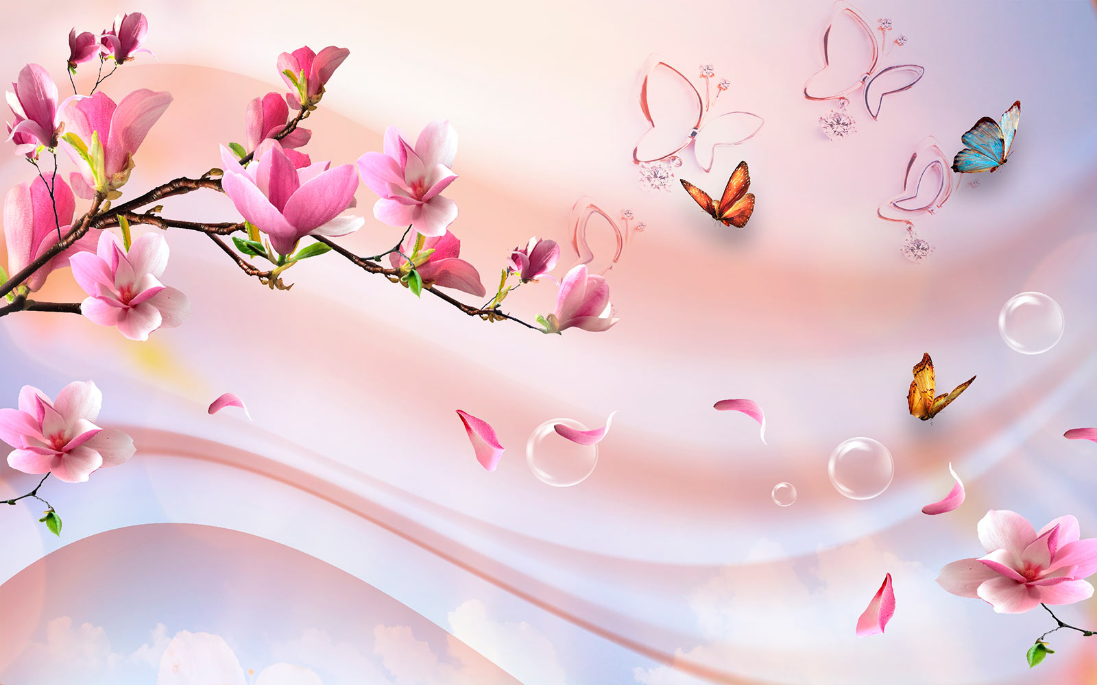 Fleurs roses et papillons u03285p - Fleurs roses et papillons - tegory