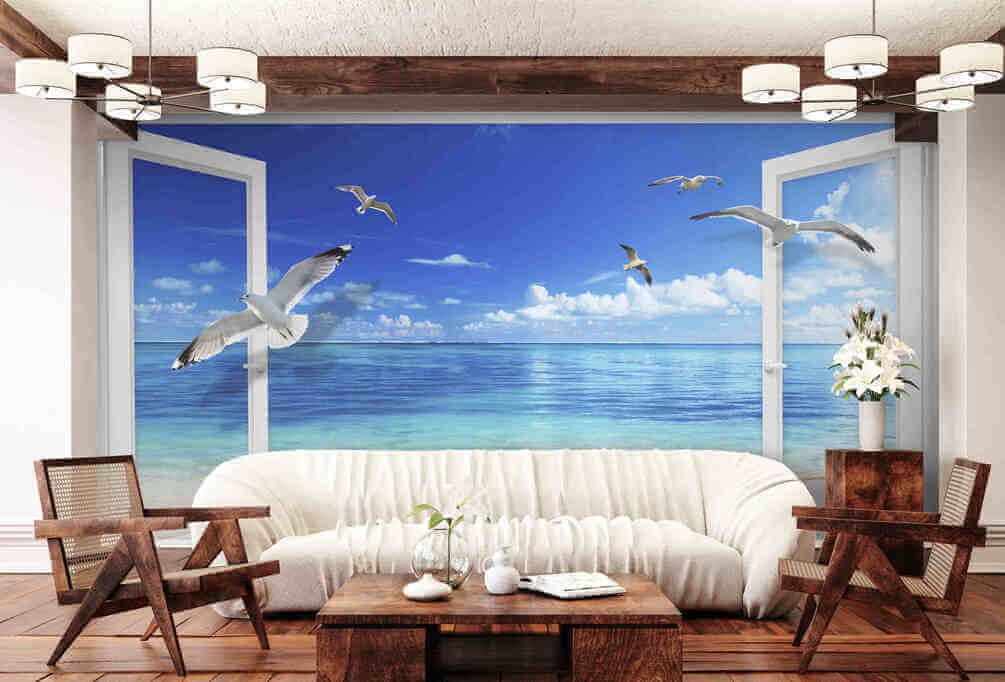 u03352pig1 - Une fenêtre d'où s'envolent des oiseaux - tegory