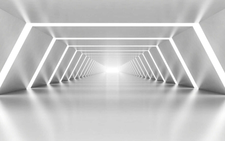 Une pièce blanche avec des lumières