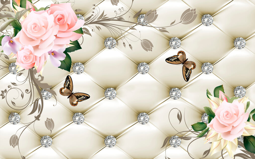 Papier peint avec des fleurs et des papillons Papier peint avec des fleurs et des papillons