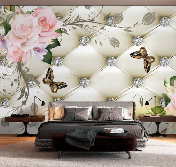 Papier peint avec des fleurs et des papillons Papier peint avec des fleurs et des papillons