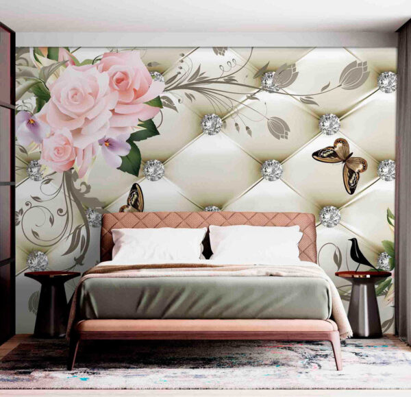 Papier peint avec des fleurs et des papillons Papier peint avec des fleurs et des papillons