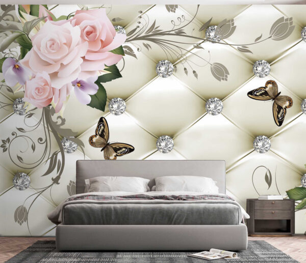 Papier peint avec des fleurs et des papillons Papier peint avec des fleurs et des papillons