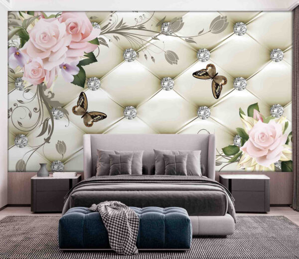 Papier peint avec des fleurs et des papillons Papier peint avec des fleurs et des papillons
