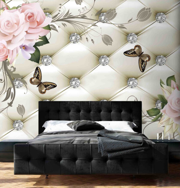 Papier peint avec des fleurs et des papillons Papier peint avec des fleurs et des papillons