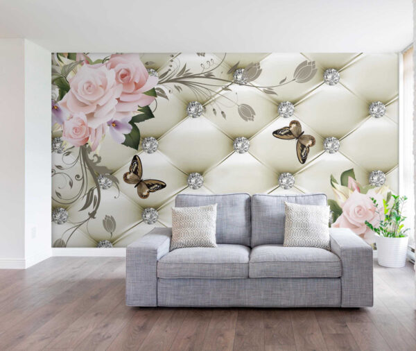 Papier peint avec des fleurs et des papillons Papier peint avec des fleurs et des papillons