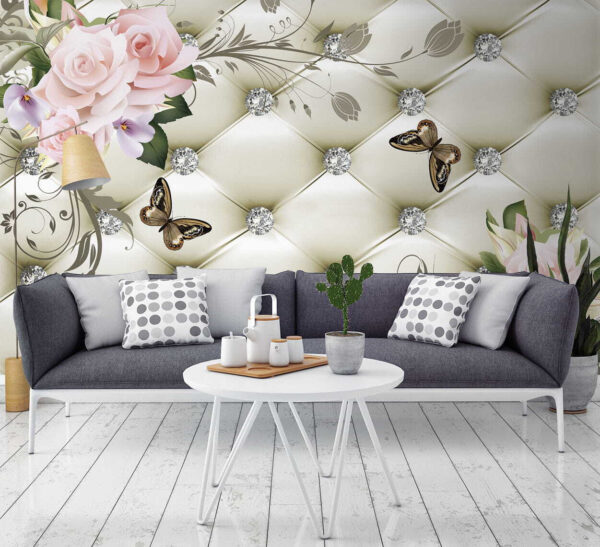 Papier peint avec des fleurs et des papillons Papier peint avec des fleurs et des papillons