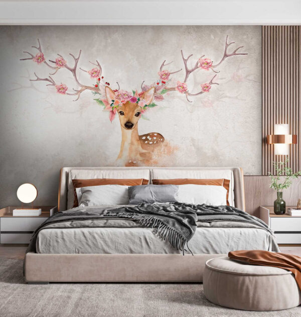 Aquarelle d'un cerf avec des fleurs sur les cornes u04671pib1 600x631 - Aquarelle d'un cerf avec des fleurs sur les cornes