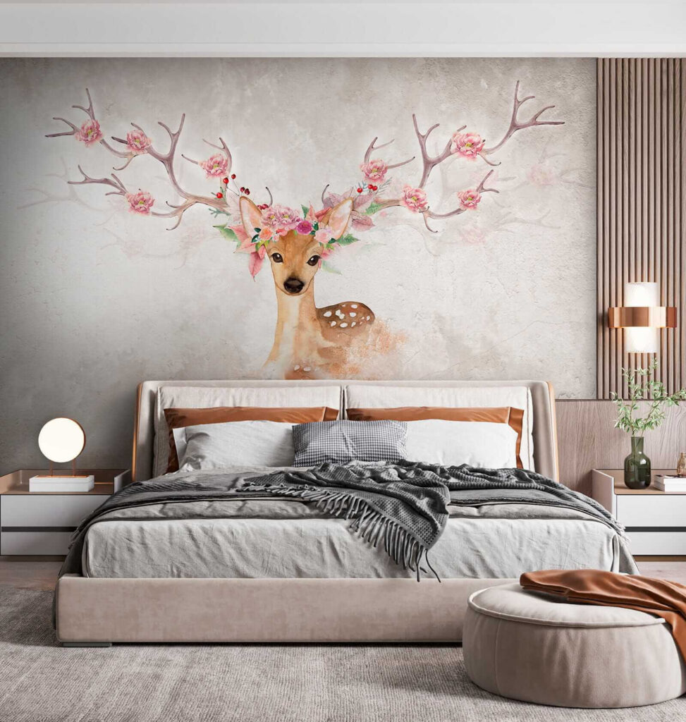 u04671pib1 973x1024 - Aquarelle d'un cerf avec des fleurs sur les cornes