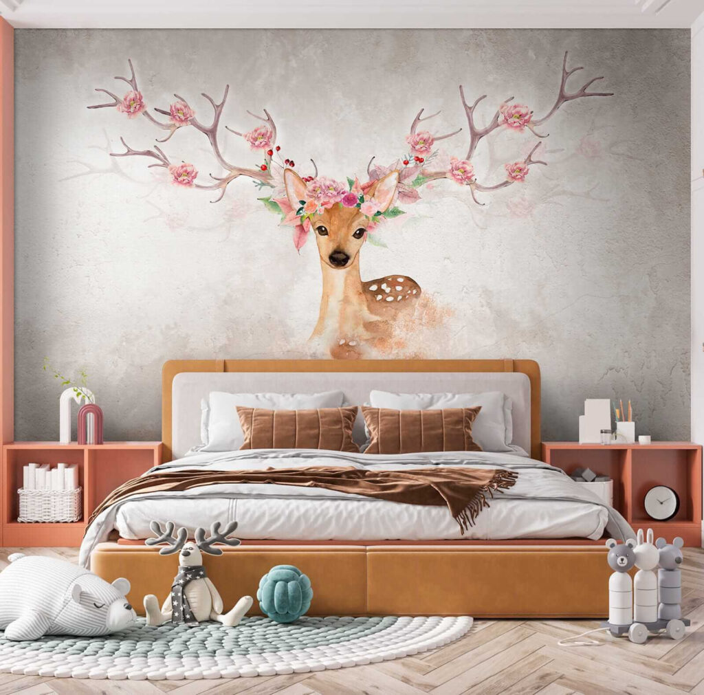 u04671pib4 1024x1011 - Aquarelle d'un cerf avec des fleurs sur les cornes