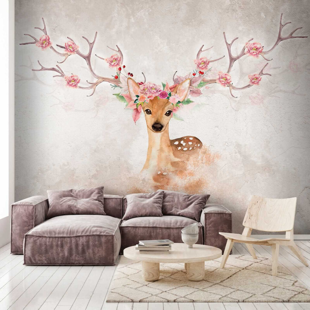 u04671pig1 1024x1024 - Aquarelle d'un cerf avec des fleurs sur les cornes