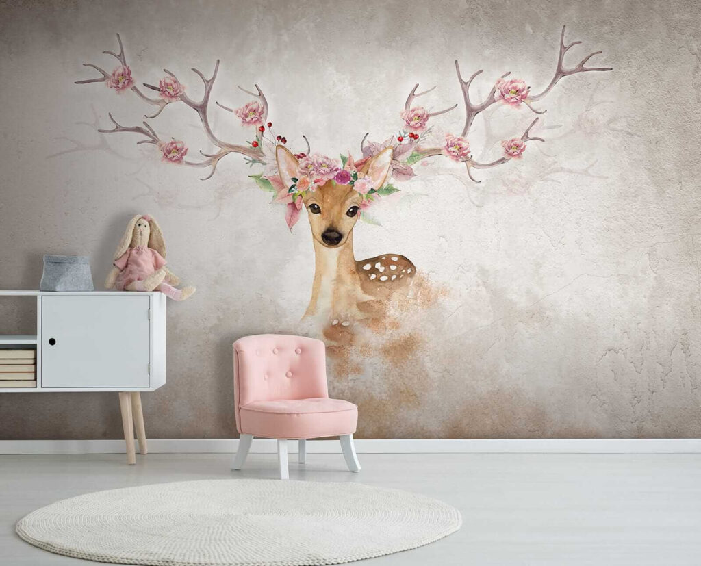 u04671pir1 1024x827 - Aquarelle d'un cerf avec des fleurs sur les cornes