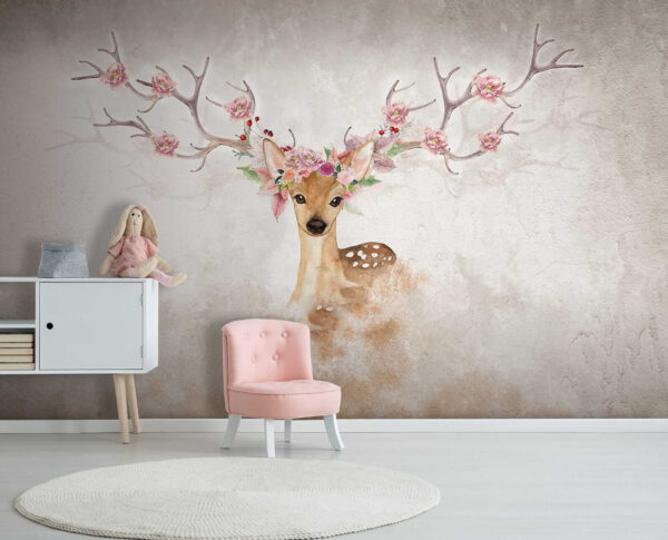 Aquarelle d'un cerf avec des fleurs sur les cornes u04671pir1 600x485 - Aquarelle d'un cerf avec des fleurs sur les cornes