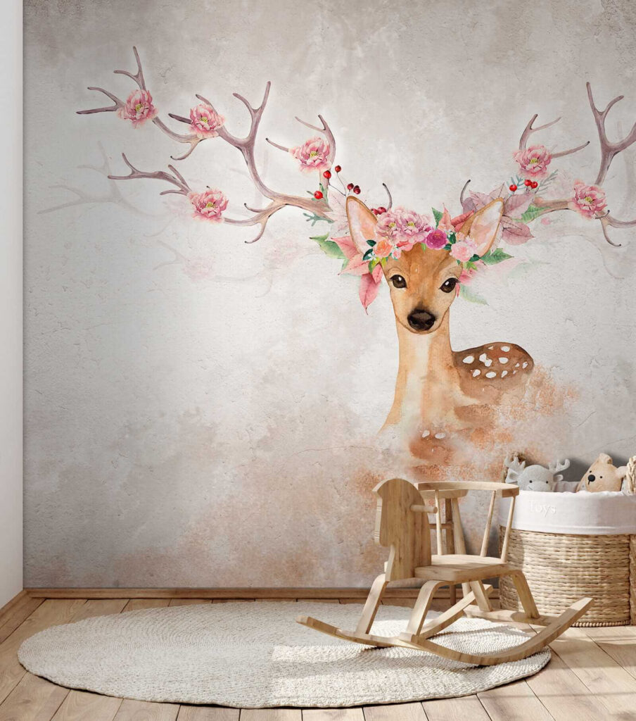 u04671pir2 904x1024 - Aquarelle d'un cerf avec des fleurs sur les cornes