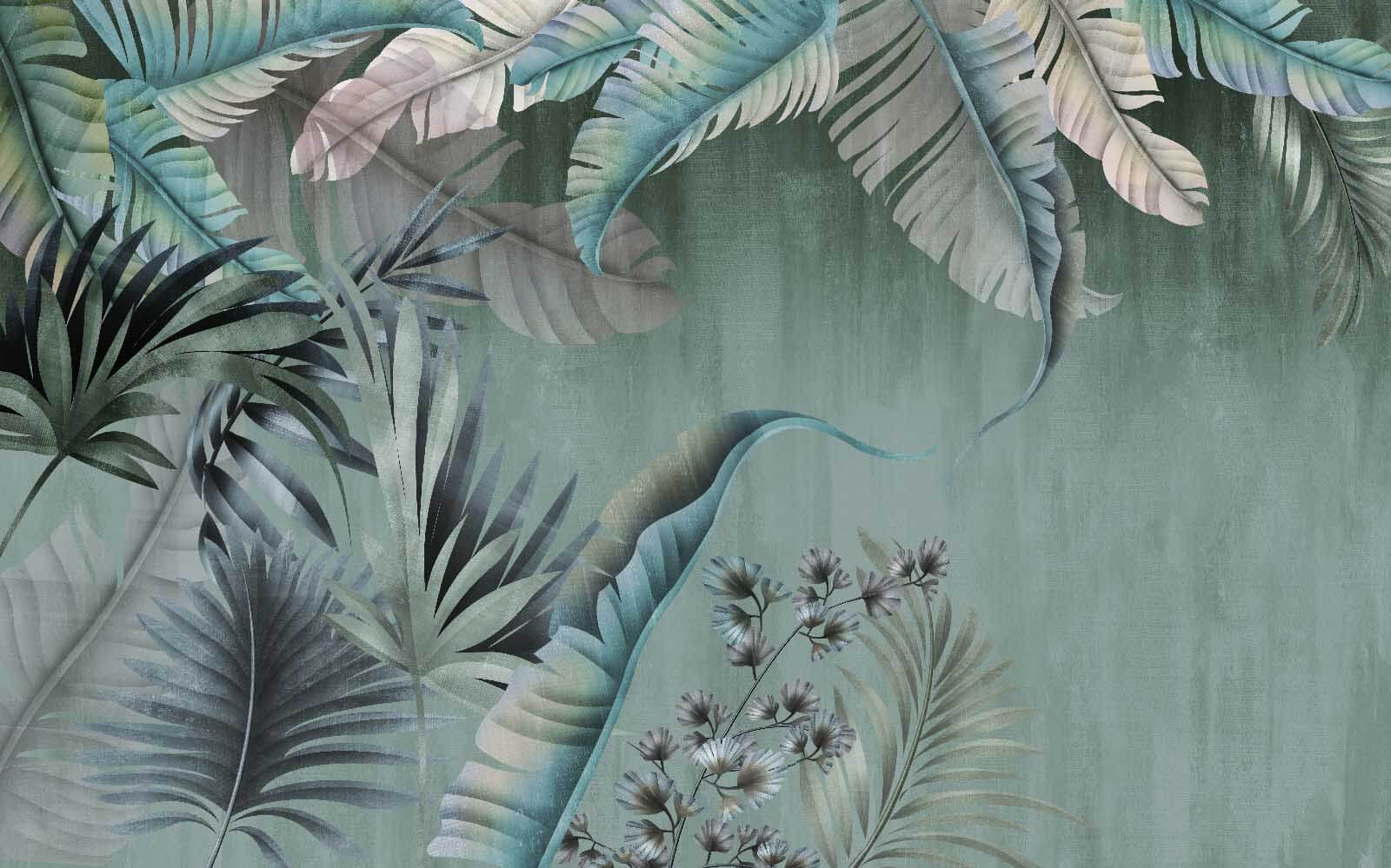 Feuilles tropicales luxuriantes dans des teintes douces u05112p - Feuilles tropicales luxuriantes dans des teintes douces - tegory