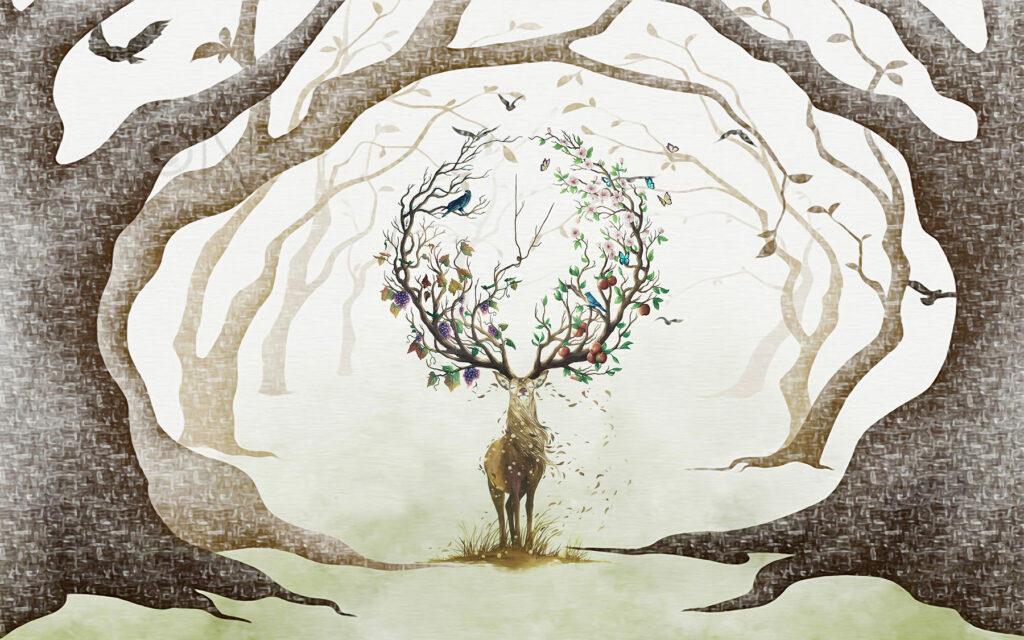 Peinture d'un cerf avec des branches Peinture d'un cerf avec des branches