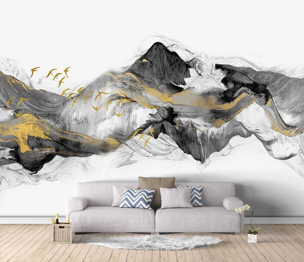 Peinture de montagnes avec des oiseaux en vol u04963pig1 - Peinture de montagnes avec des oiseaux en vol - tegory