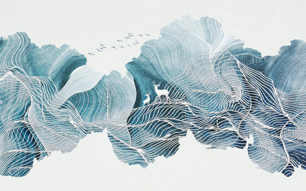 Dessin d'un paysage avec des oiseaux Dessin d'un paysage avec des oiseaux