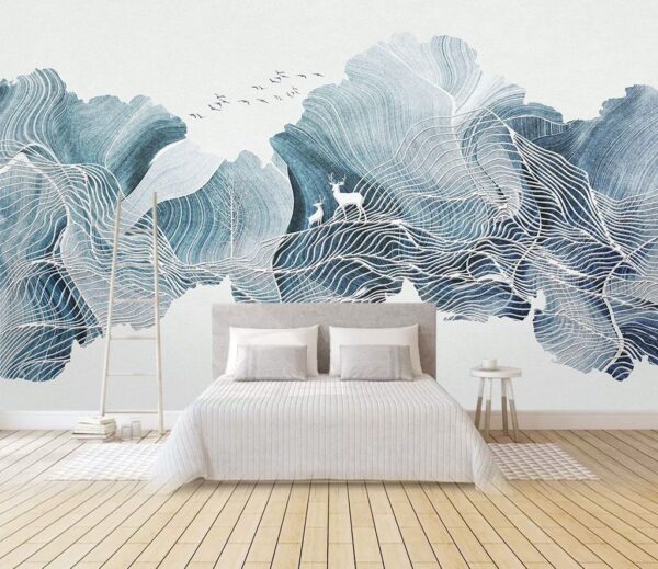 Dessin d'un paysage avec des oiseaux Dessin d'un paysage avec des oiseaux