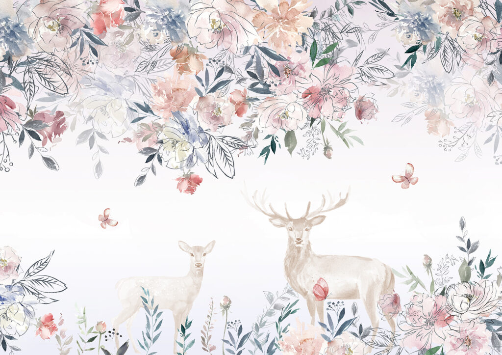 Peinture d'un cerf et de fleurs Peinture d'un cerf et de fleurs