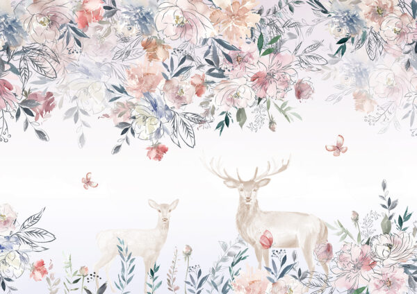 Peinture d'un cerf et de fleurs Peinture d'un cerf et de fleurs