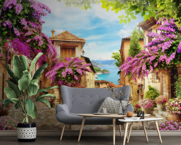 Rue avec fleurs et arbres Rue avec fleurs et arbres