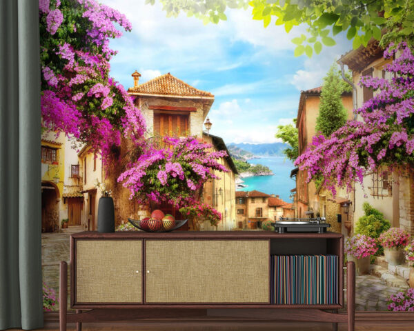 Rue avec fleurs et arbres Rue avec fleurs et arbres