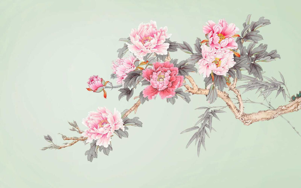 Branche avec des fleurs roses Branche avec des fleurs roses