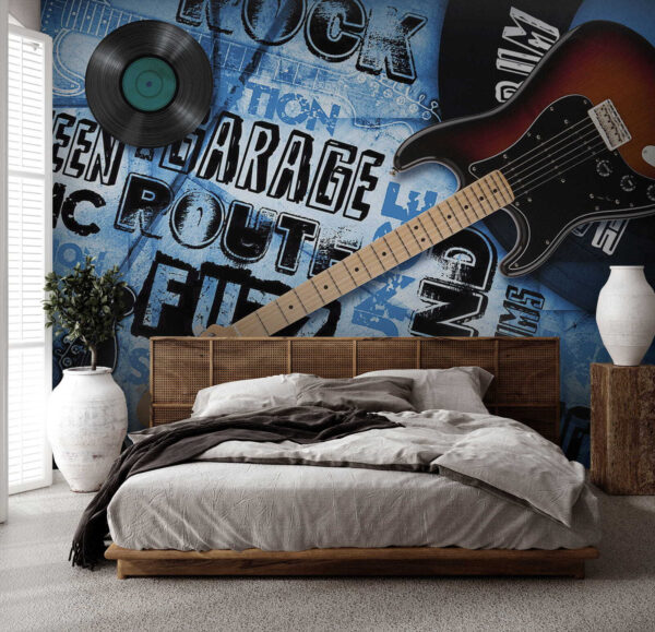 Guitare et disque sur fond bleu Guitare et disque sur fond bleu