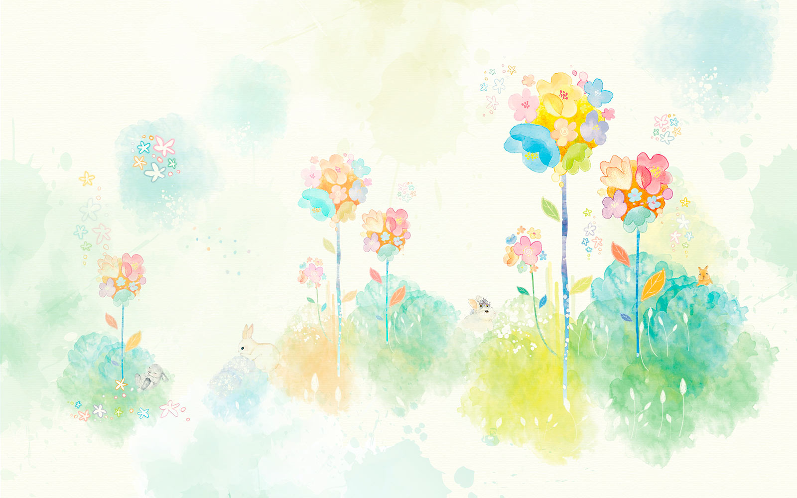 u06835p - Aquarelle de fleurs et de lapins - tegory