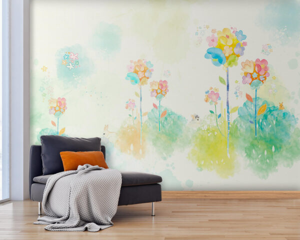 Aquarelle de fleurs et de lapins Aquarelle de fleurs et de lapins