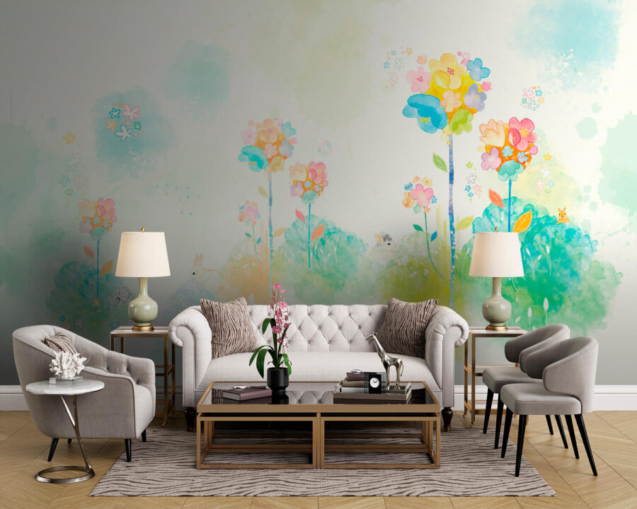 Aquarelle de fleurs et de lapins
