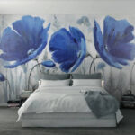 Papier peint Peinture de fleurs bleues