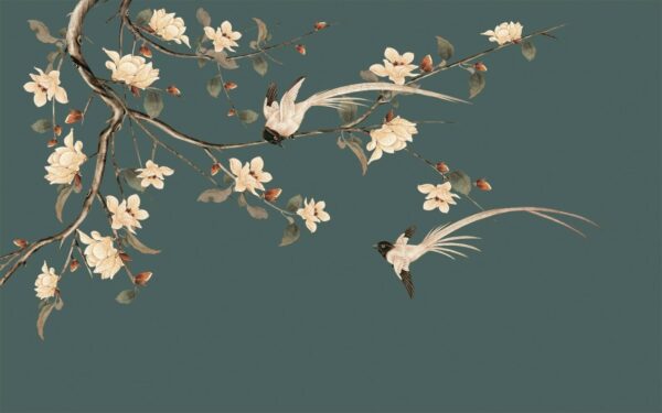 Oiseau sur une branche avec des fleurs Oiseau sur une branche avec des fleurs