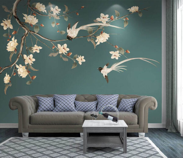 Oiseau sur une branche avec des fleurs Oiseau sur une branche avec des fleurs