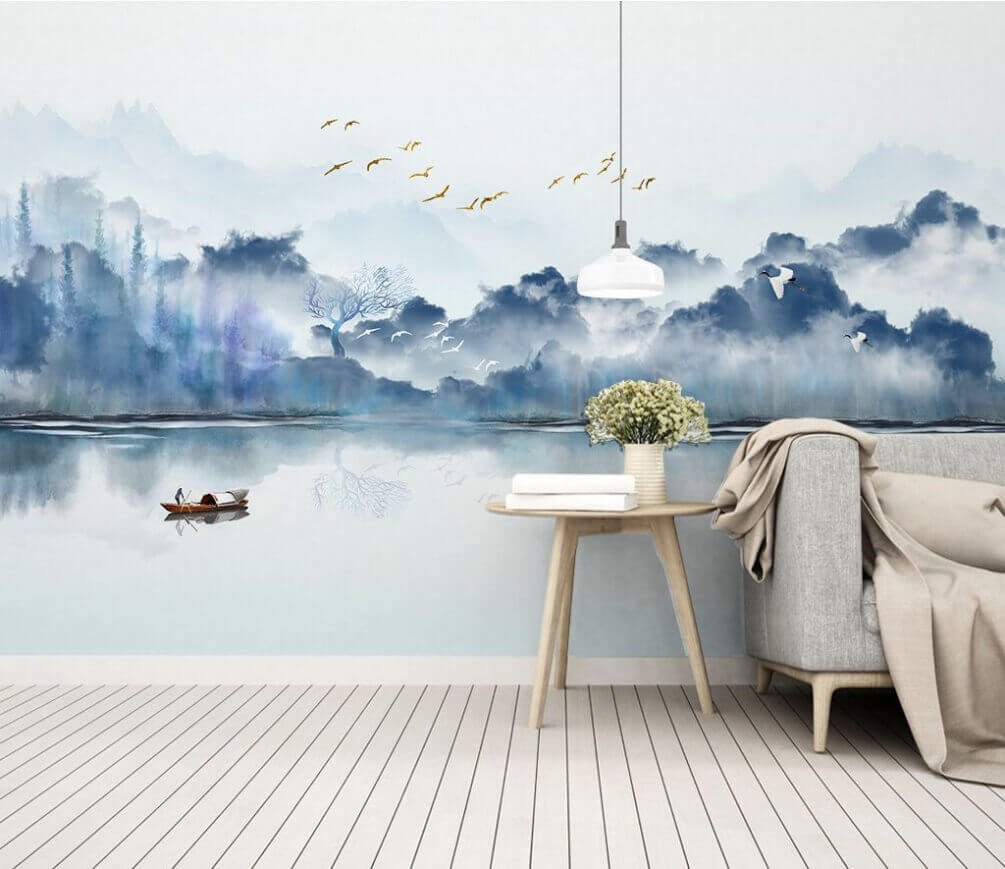 Peinture d'un bateau sur l'eau avec des oiseaux volant dans le ciel u07345pig1m - Peinture d'un bateau sur l'eau avec des oiseaux volant dans le ciel - tegory
