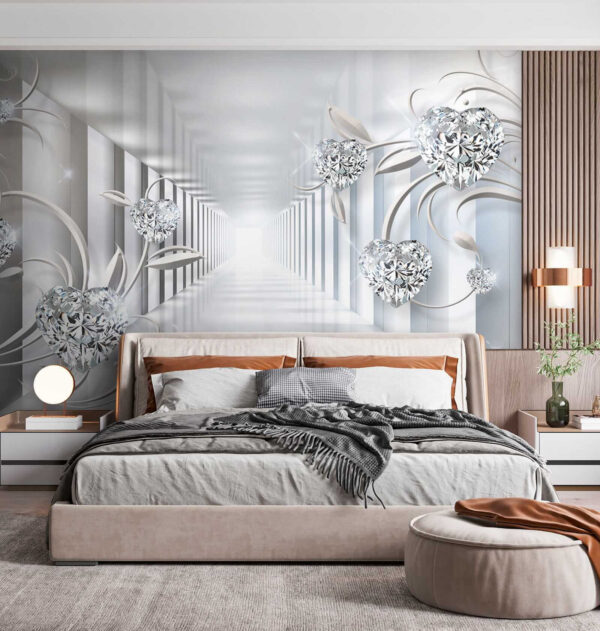 Couloir blanc avec diamants et fleurs u07513pib4 600x631 - Couloir blanc avec diamants et fleurs