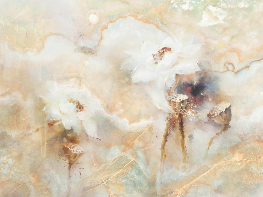 Peinture de fleurs sur une surface en marbre Peinture de fleurs sur une surface en marbre