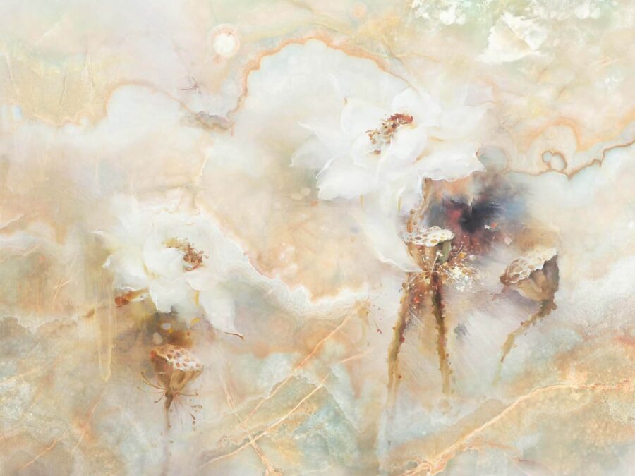 Peinture de fleurs sur une surface en marbre Peinture de fleurs sur une surface en marbre