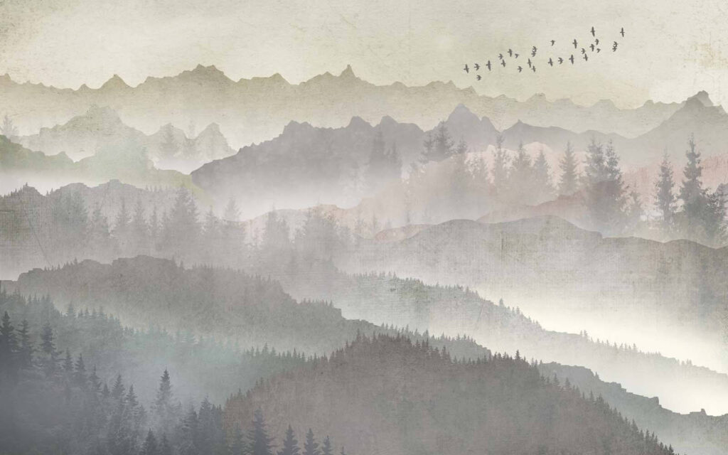 Oiseaux volant au-dessus d'une chaîne de montagnes Oiseaux volant au-dessus d'une chaîne de montagnes