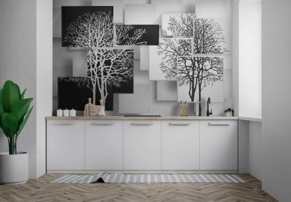 Groupe de carrés noirs et blancs sur lesquels figurent des arbres Groupe de carrés noirs et blancs sur lesquels figurent des arbres
