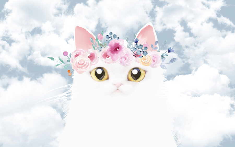 Chat avec des fleurs sur la tête Chat avec des fleurs sur la tête