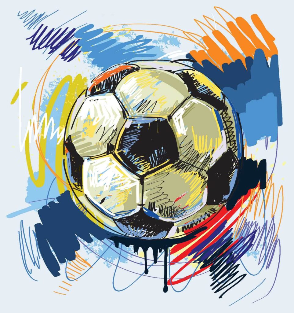 Ballon de football avec des gribouillis colorés Ballon de football avec des gribouillis colorés